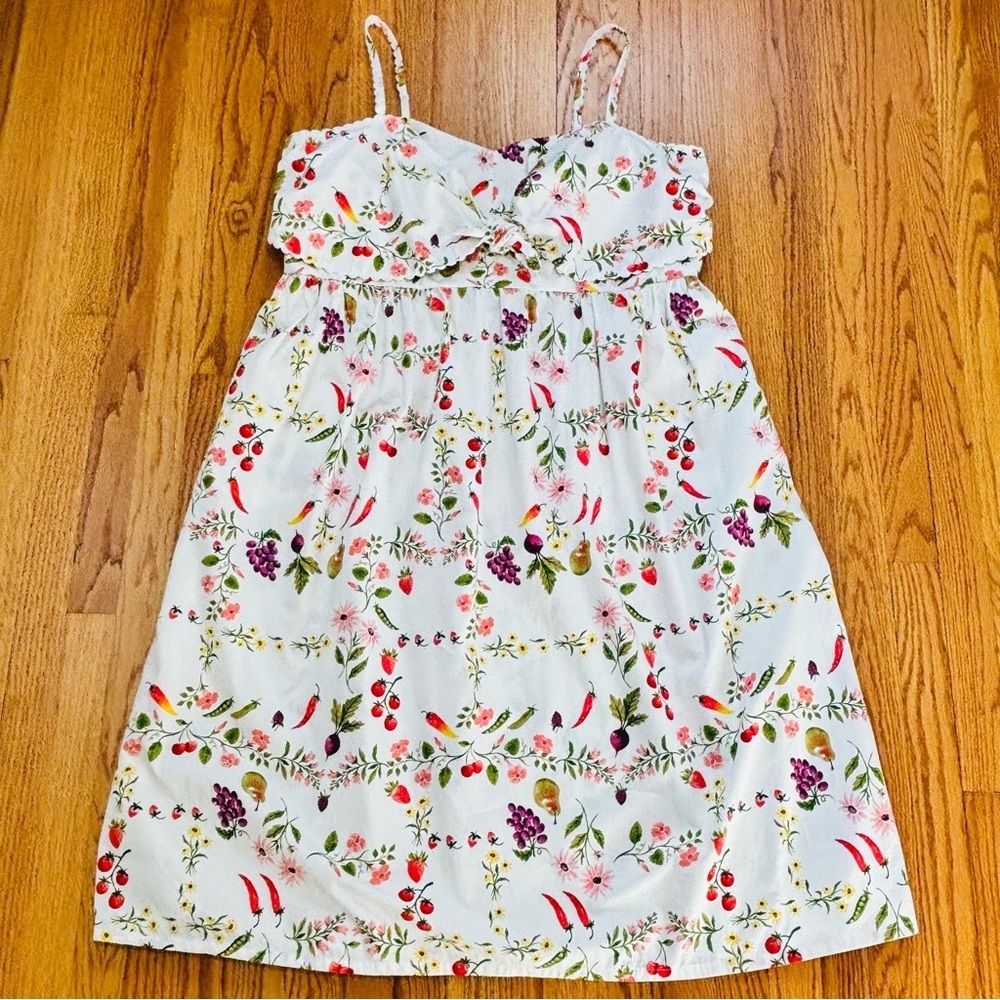 Old Navy White Green Fruits Floral Tie Front Smocked Sleeveless Midi Dress Sz 2X - Picture 16 of 16